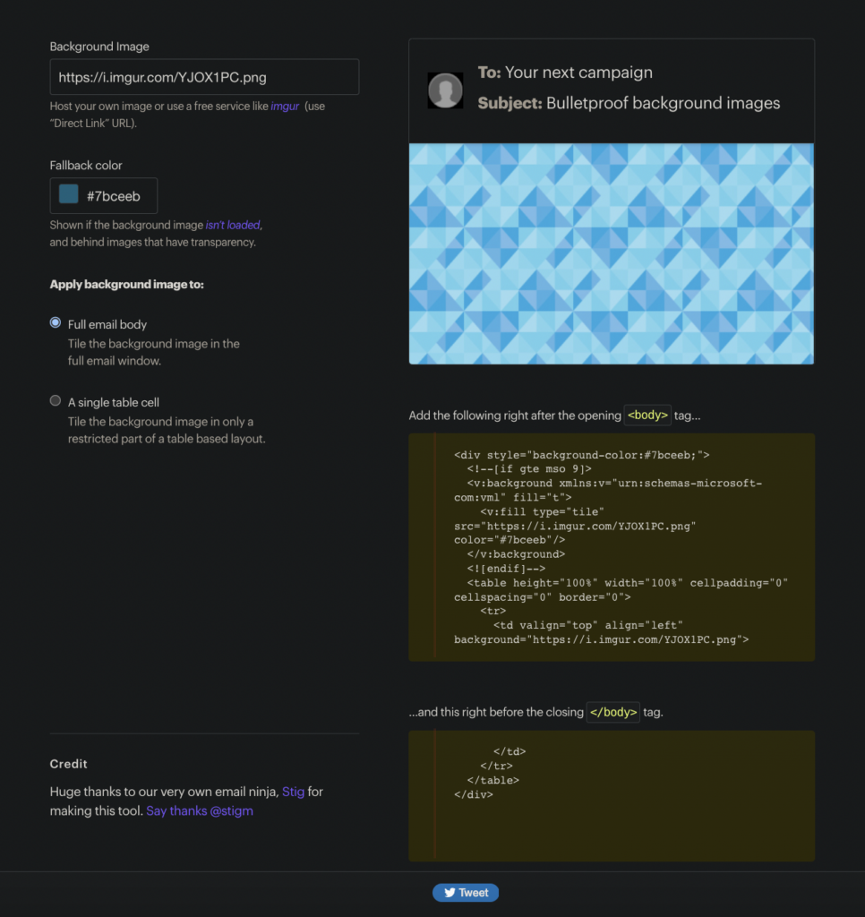 email background code generator